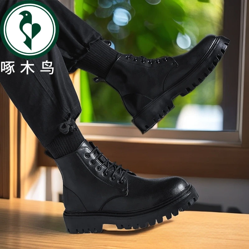 【正品】啄木鸟网红马丁靴男款高帮潮春秋英伦风复古中式皮鞋