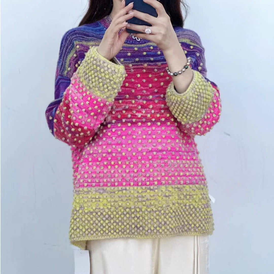 [珠光宝气]【卡诗米羊绒】24061潮牌时尚女款针织宽松慵懒风上衣