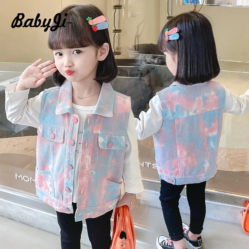 女童牛仔马甲秋装儿童可爱扎染背心4小童女宝宝百搭马夹外套潮5岁