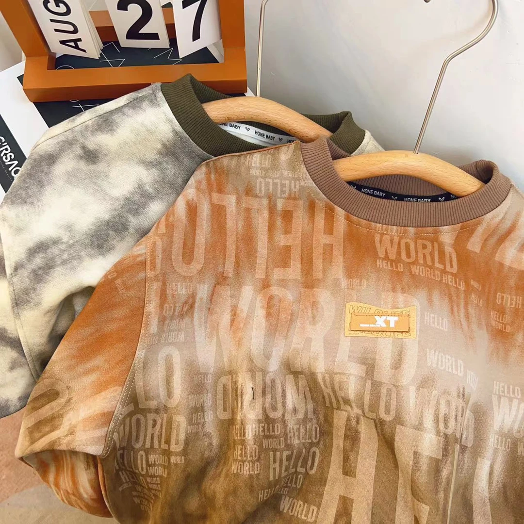 【玲姐】儿童长袖春秋男童渐变扎染字母卫衣百搭宝宝印花中大童