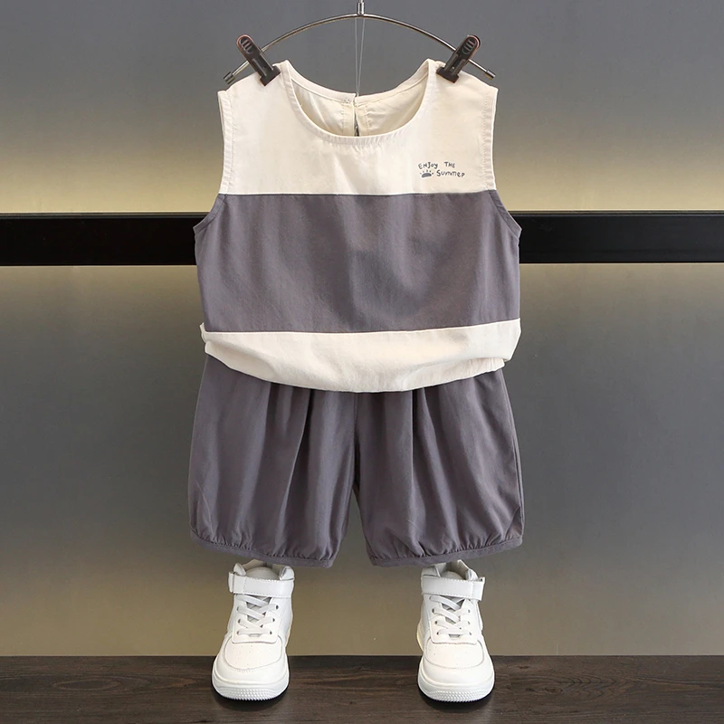 儿童装男童夏装套装2025新款夏季背心男孩文艺男宝宝无袖帅气夏款