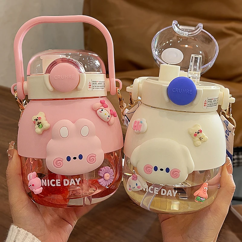 儿童水杯大容量女生高颜值网红双饮杯学生大肚杯便携吸管杯子夏季