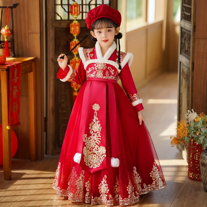 女童冬装拜年服冬季儿童装过年服中国风唐装秋冬款新年汉服连衣裙