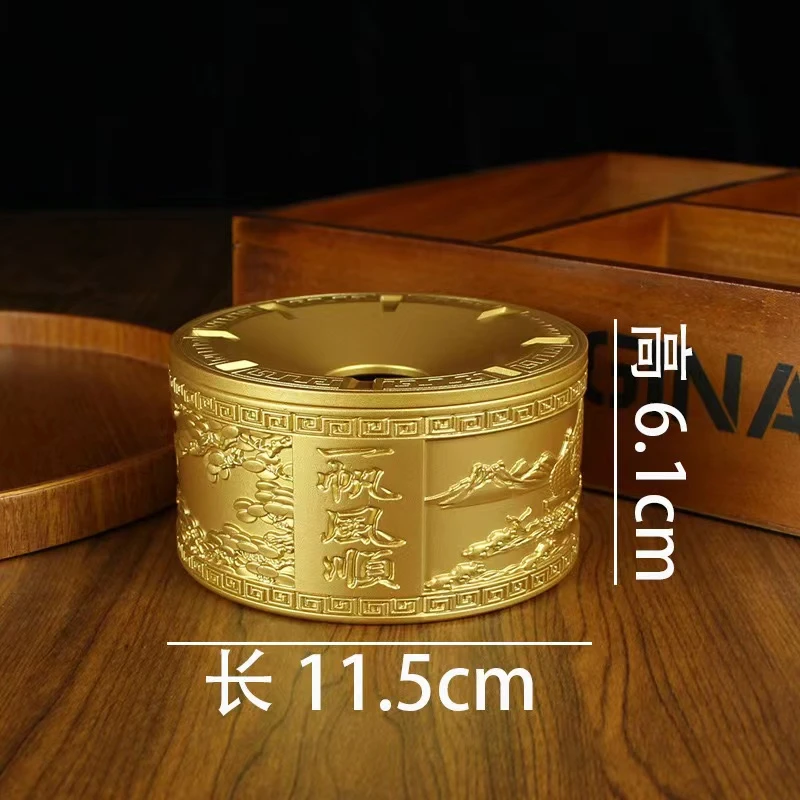 文善阁新款一帆风顺黄铜烟灰缸办公室桌面创意烟缸家用带盖防飞灰
