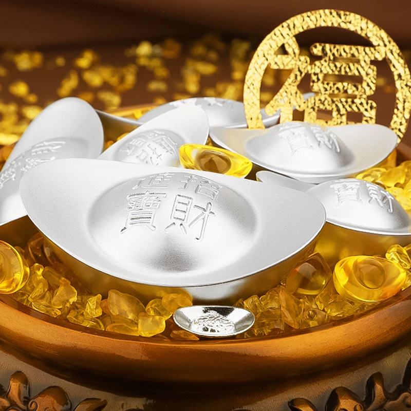 高档实心纯黄铜银元宝摆件仿真元宝招米进宝家居装饰开业乔迁礼品