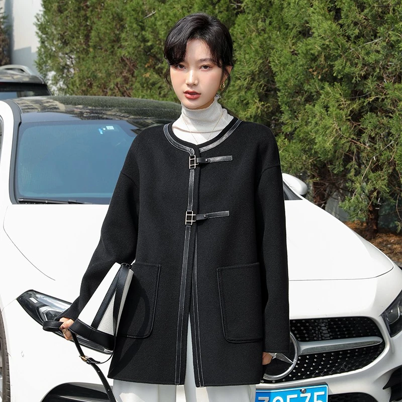 2025秋冬新款羊绒大衣女中长款双面呢外套毛呢休闲简约