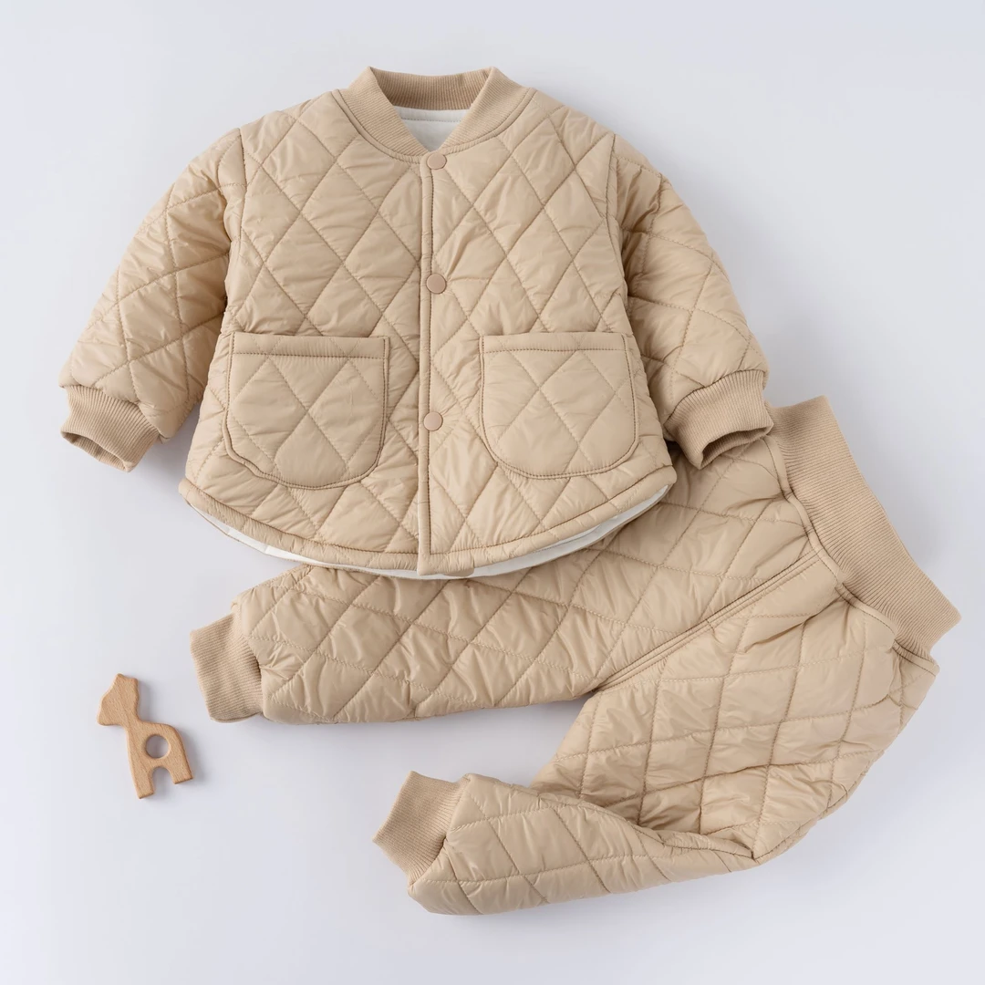 【120克棉服】婴幼儿净面菱形格克长袖分体儿童棉服过年服套装