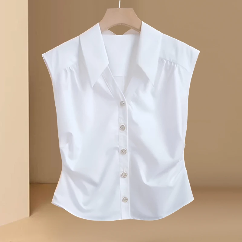 夏季无袖衬衫女打底衬衫2025纯色高级感白色初新女夏季新中式棉麻