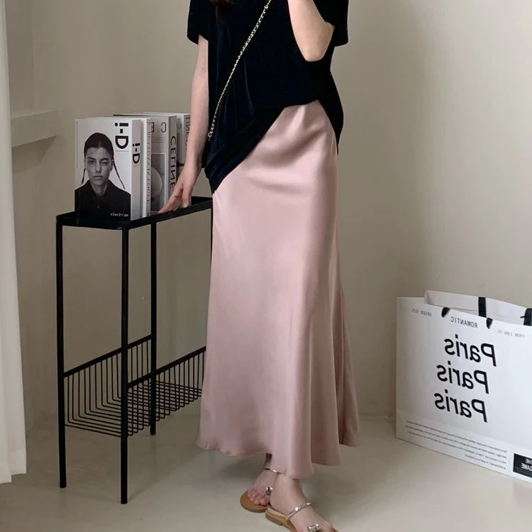 高腰纯欲风针织半身裙春夏百搭复古开叉套装中长款裙子美背吊带