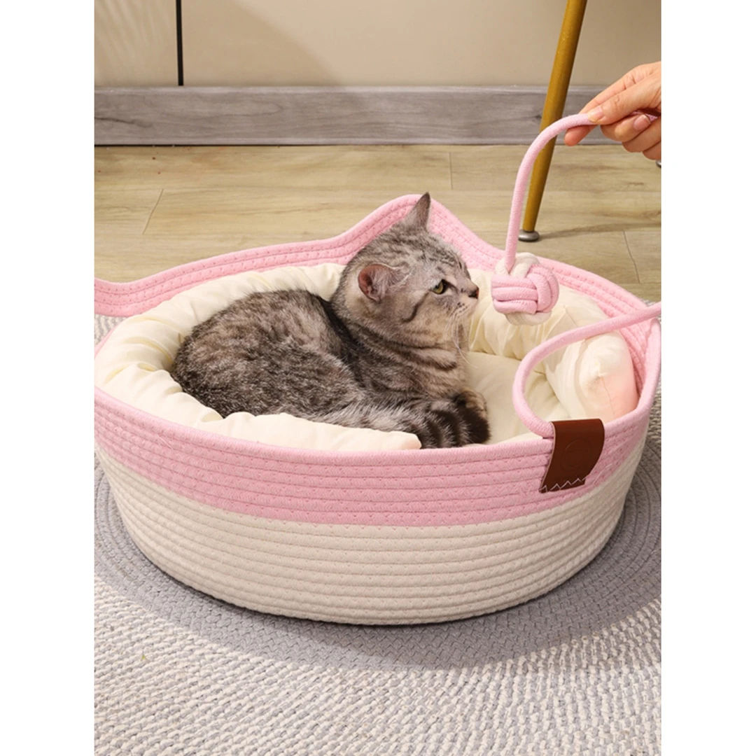 猫窝窝四季凉窝棉绳猫窝四季通用网红猫抓板一体窝圆形睡眠可拆洗