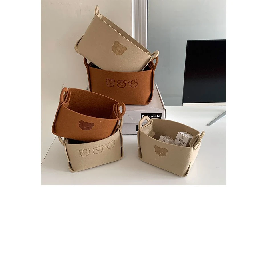 小熊毛毡收纳筐脏衣篮桌面收纳盒大容量书本饰品零食杂物整理箱