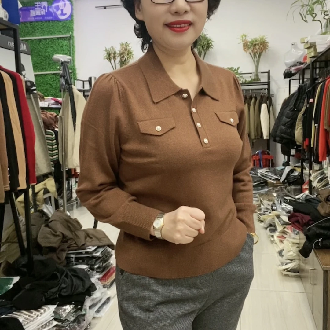 娜娜家  7785翻领精纺羊毛衫长袖针织衫气质网红时尚休闲百搭秋冬