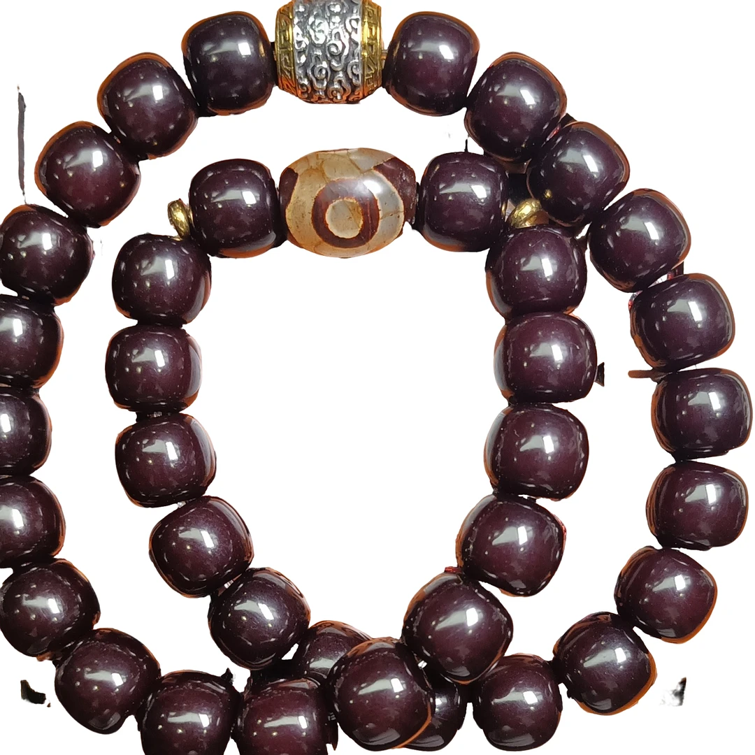 菩提老祖沉血级玛瑙顶珠老藏银