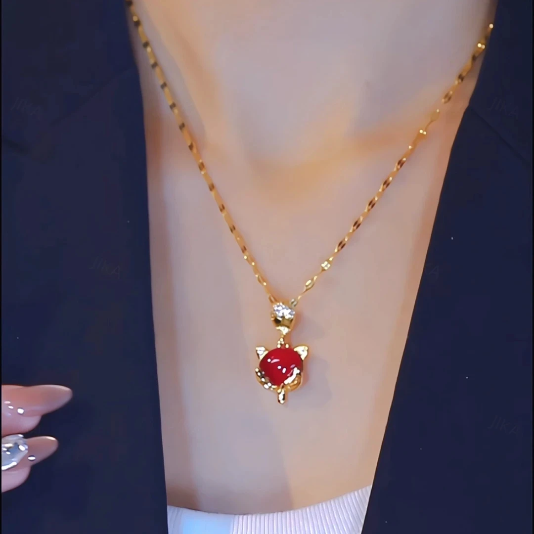 钛钢项链 本命年红色好运小狐狸吊坠时尚百搭不掉色轻奢女锁骨链