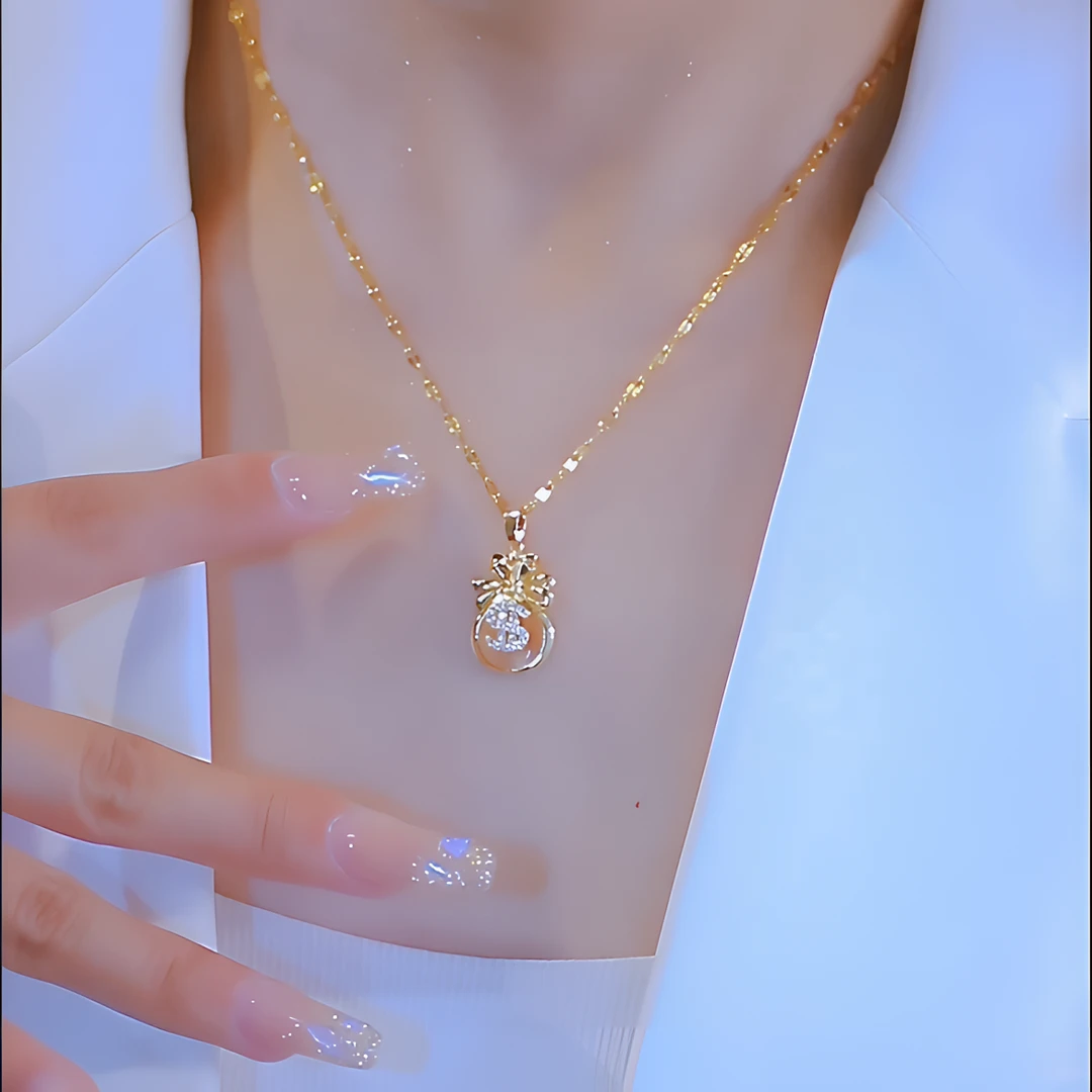 钛钢项链 轻奢来财好运福袋女钱袋可水洗不掉色洋气高级锁骨链