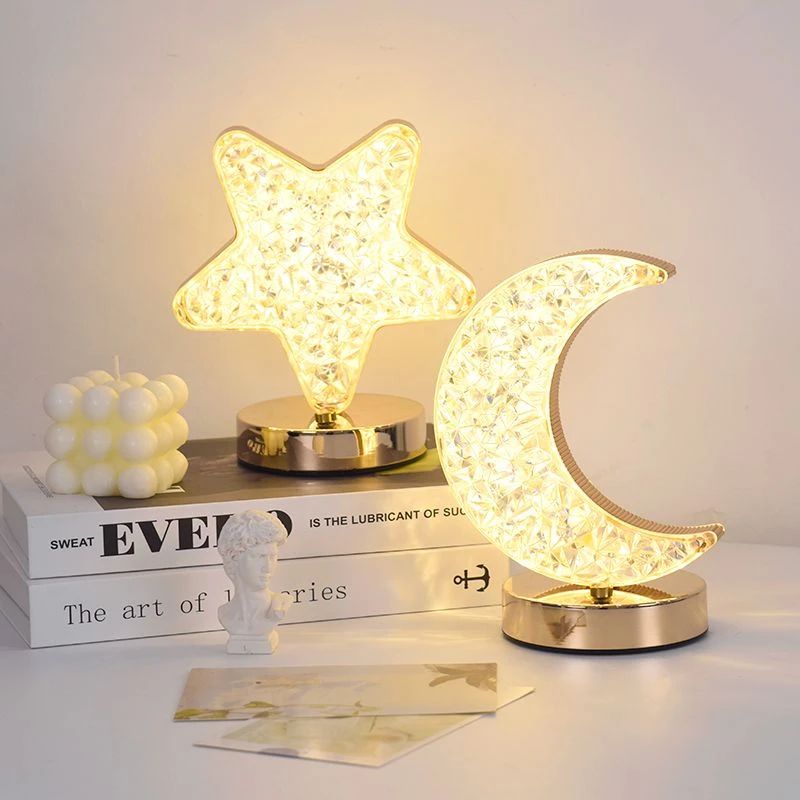 充电触摸小夜灯护眼水晶台灯星星月亮卧室氛围灯床头灯生日礼品灯