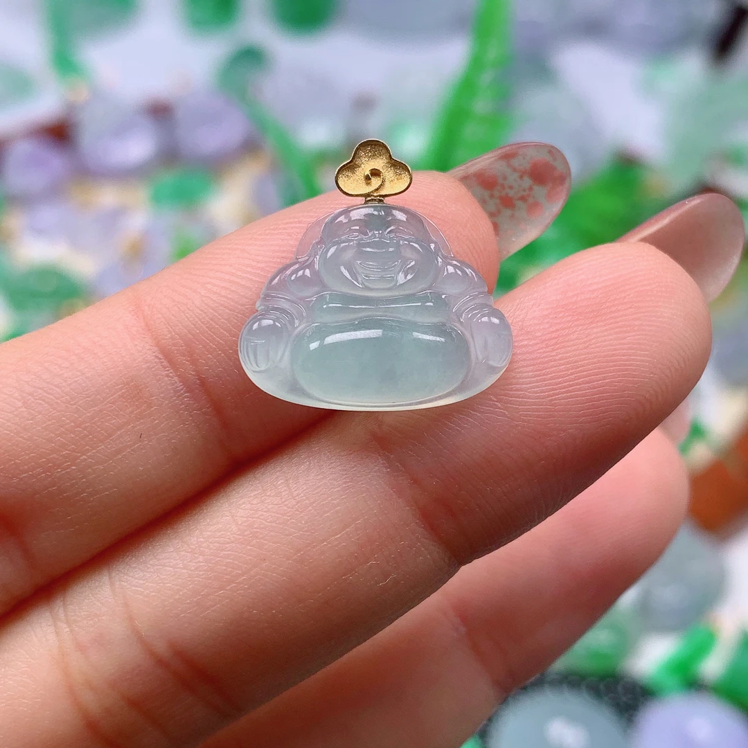 缅甸天然A货翡翠，一刀切冰晴佛公 编233/1209尺寸 14.6-18.6-3.9