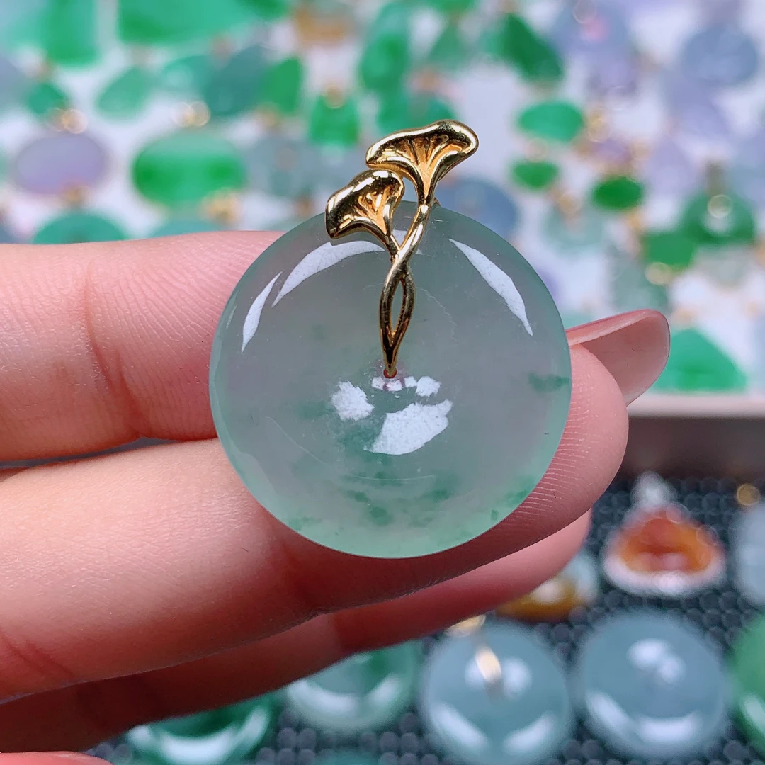 缅甸天然A货翡翠，冰晴飘花平安扣180/1010尺寸24.3-5