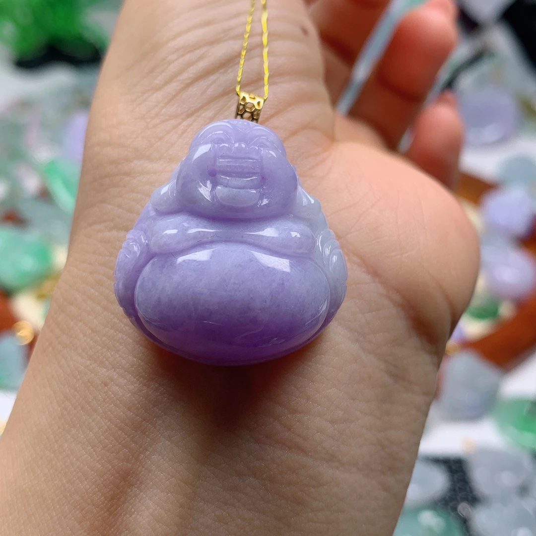 缅甸天然A货翡翠， 紫罗兰佛公107/823尺寸28-27-12