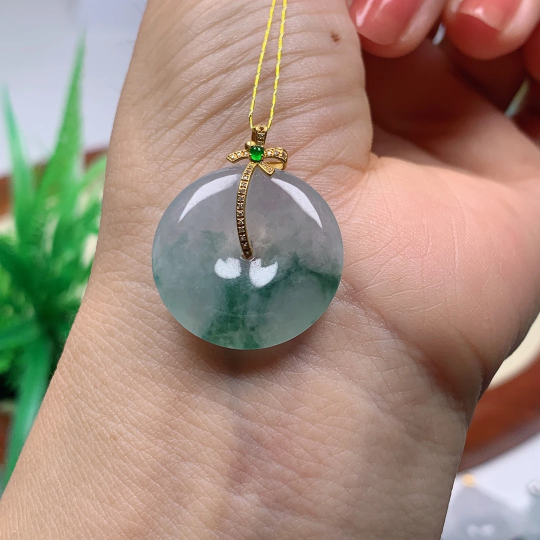 缅甸天然A货翡翠， 冰飘花平安扣9/901尺寸22.4-4.5