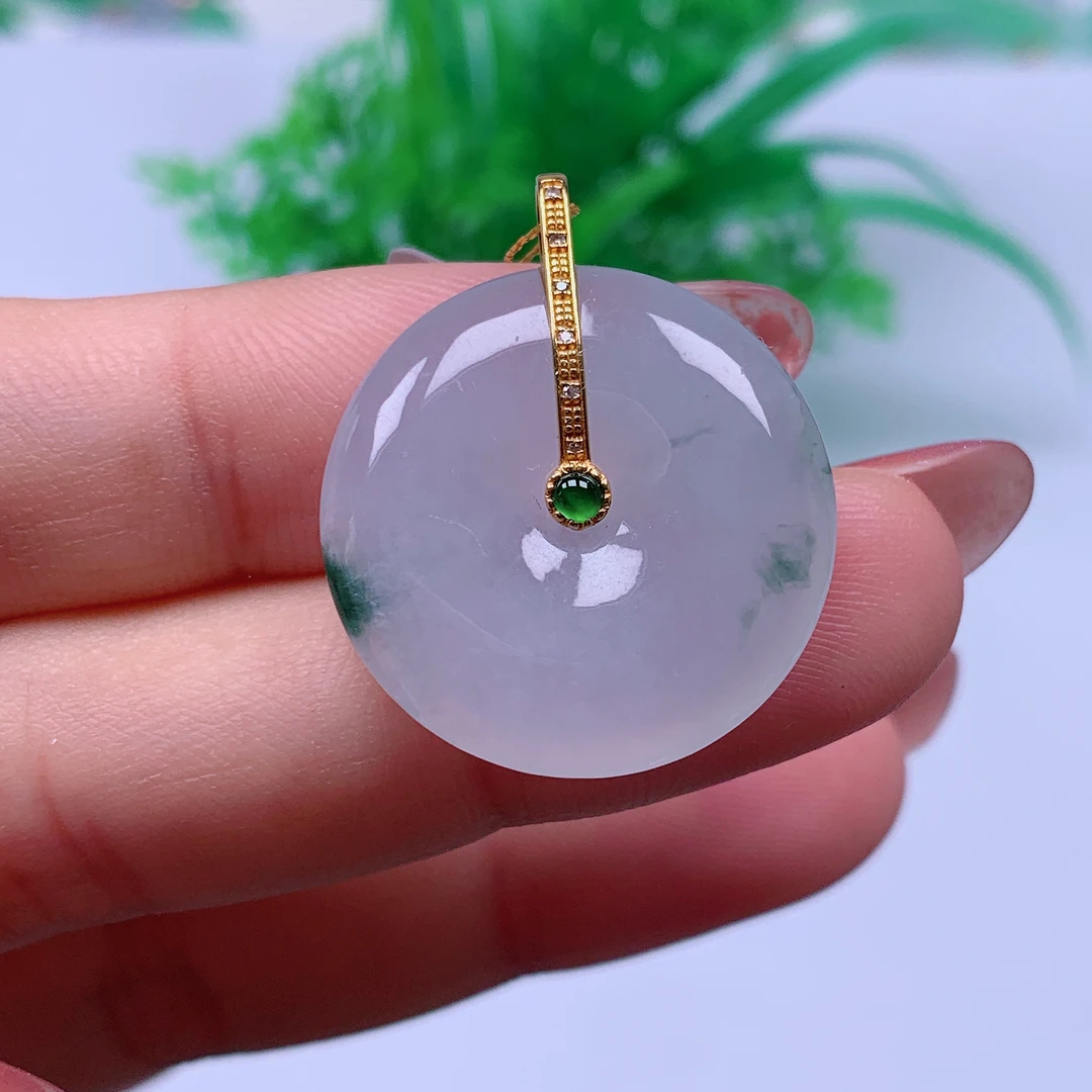 缅甸天然A货翡翠，冰润飘花平安扣9/1118尺寸24.5-5.8