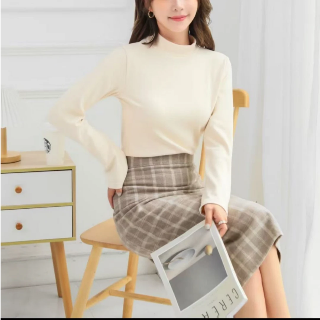 秋冬女士时尚蛋白磨毛半高领磨毛打底衫纯色保暖T恤