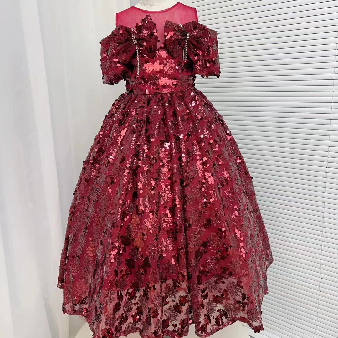 断码清 高定儿童晚礼服红色闪亮主持人唱歌公主长裙走秀表演服