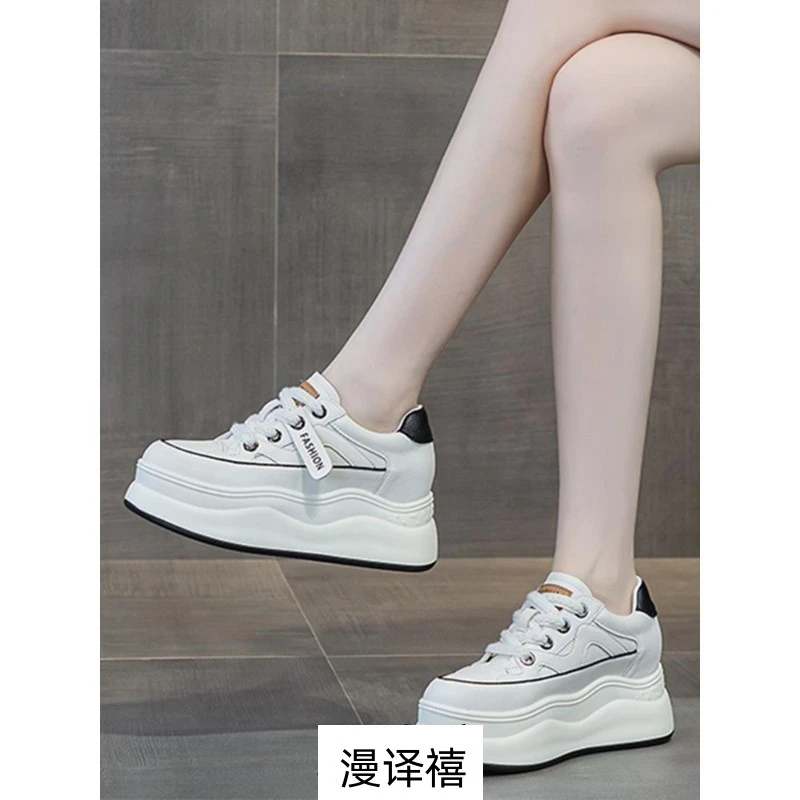 精品新款秋季内增高女鞋8增高真皮小白鞋女厚底松糕休闲白鞋坡跟