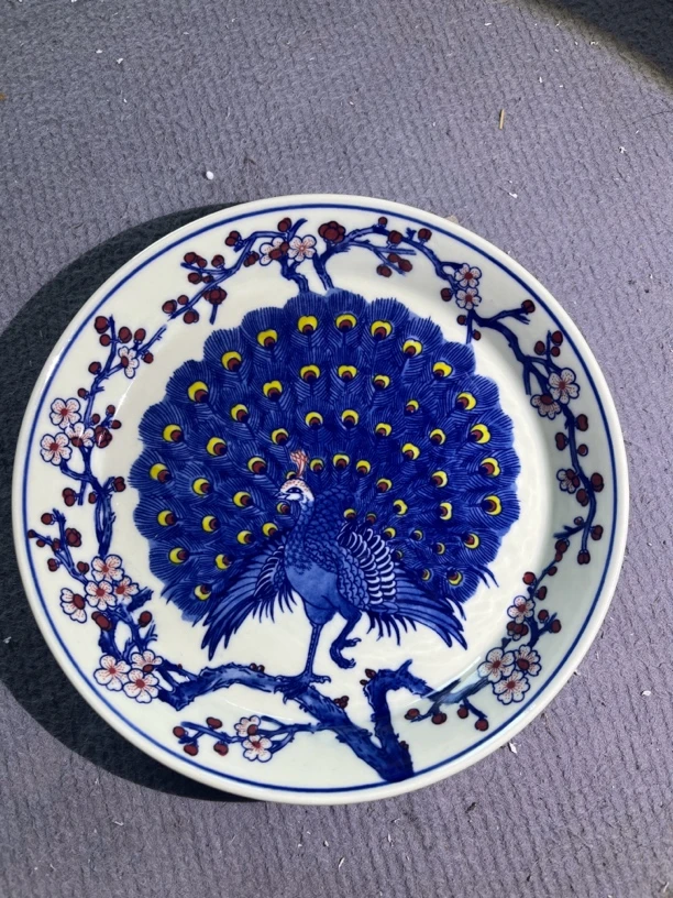 景德镇陶瓷手绘孔雀茶盘大盘子