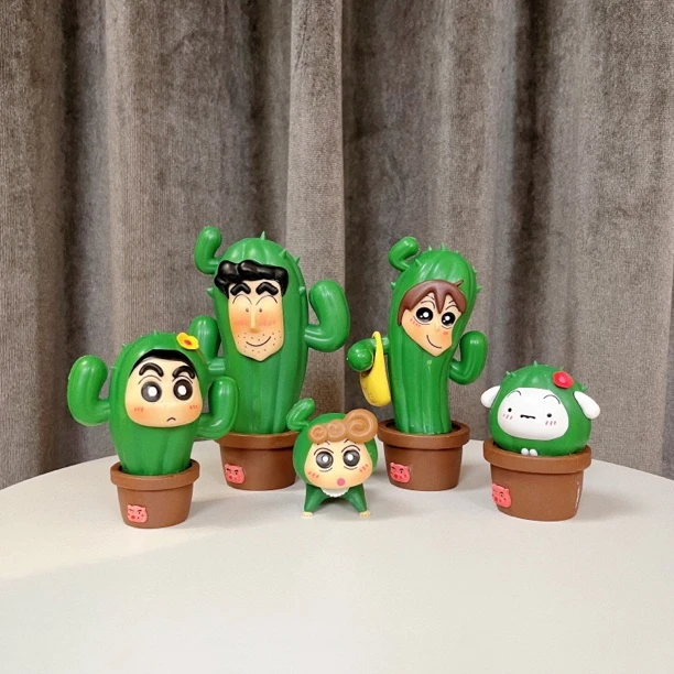 可爱盆载野原一家人潮玩盆栽绿植摆件手办家居装饰手办礼物