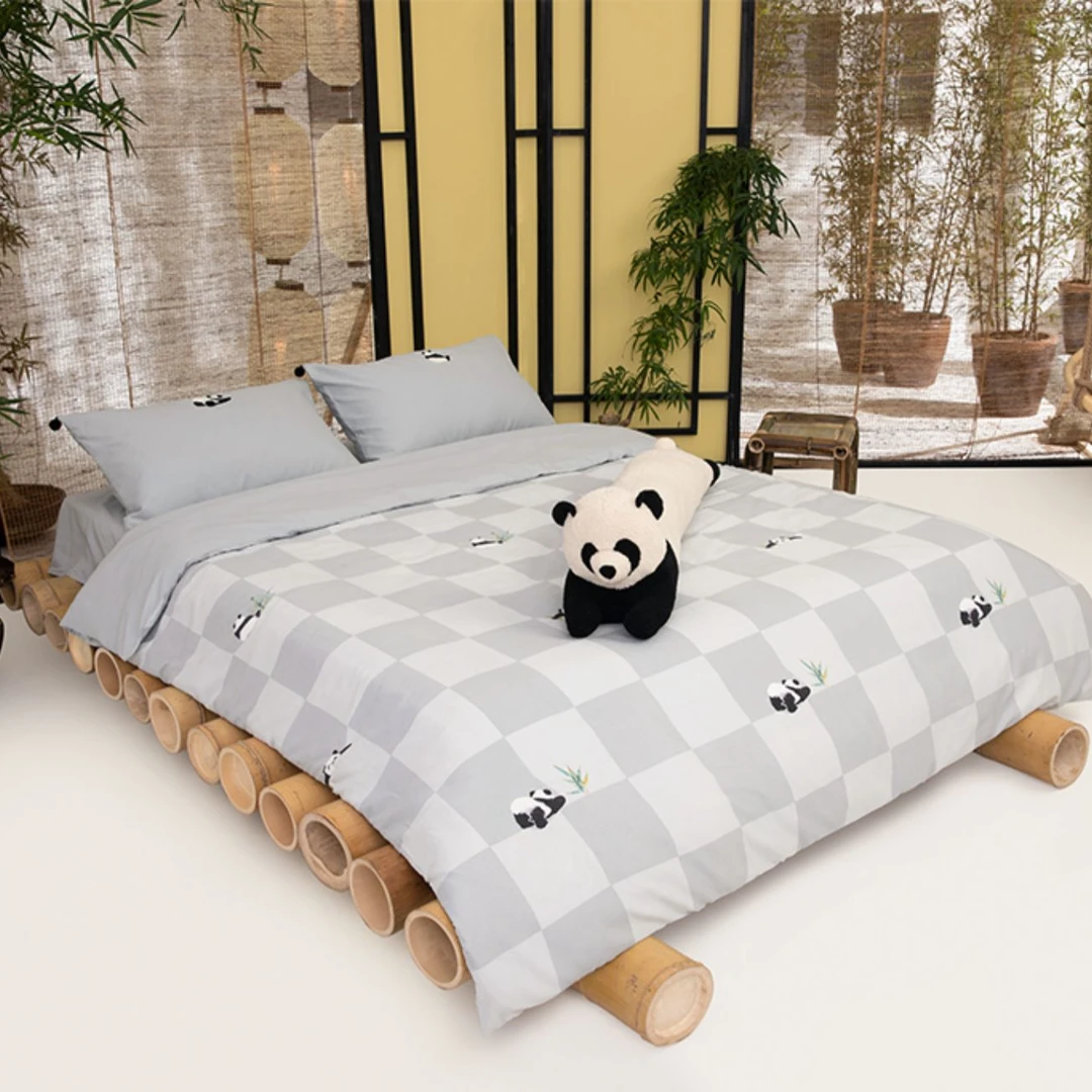 tbh野兽派家居磨毛四件套熊猫嘭嘭系列纯棉四季家用全棉套件
