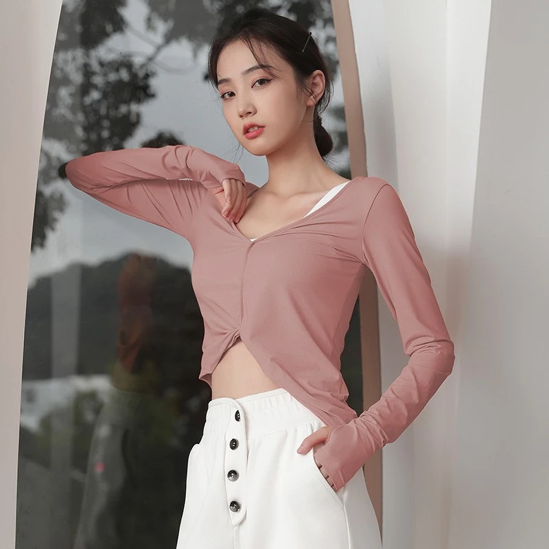 瑜伽服女春季跑步训练健身服长袖t恤专业2022新款运动上衣
