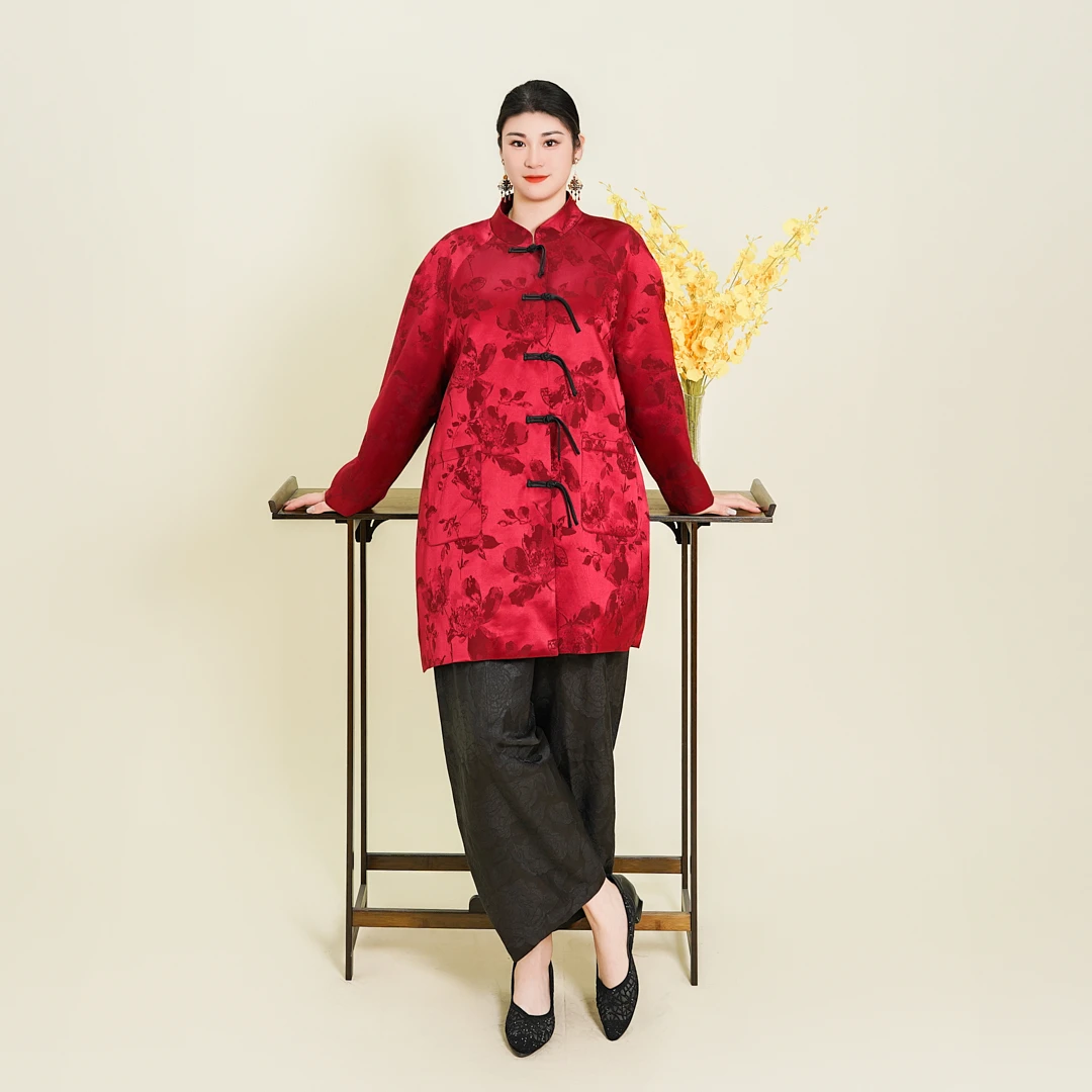 【吉星高照】2024秋冬新款丝毛中式复古拜年服大码外套-TF24250085