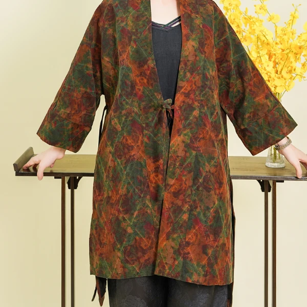 【玫瑰花窗 】2024新款新中式重磅重锻香云纱大码上衣-40387