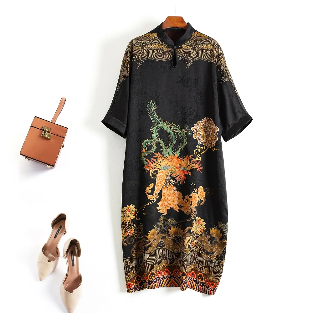 重工香云纱真丝连衣裙女高端专柜品牌桑蚕丝贵妇裙子QF2232007