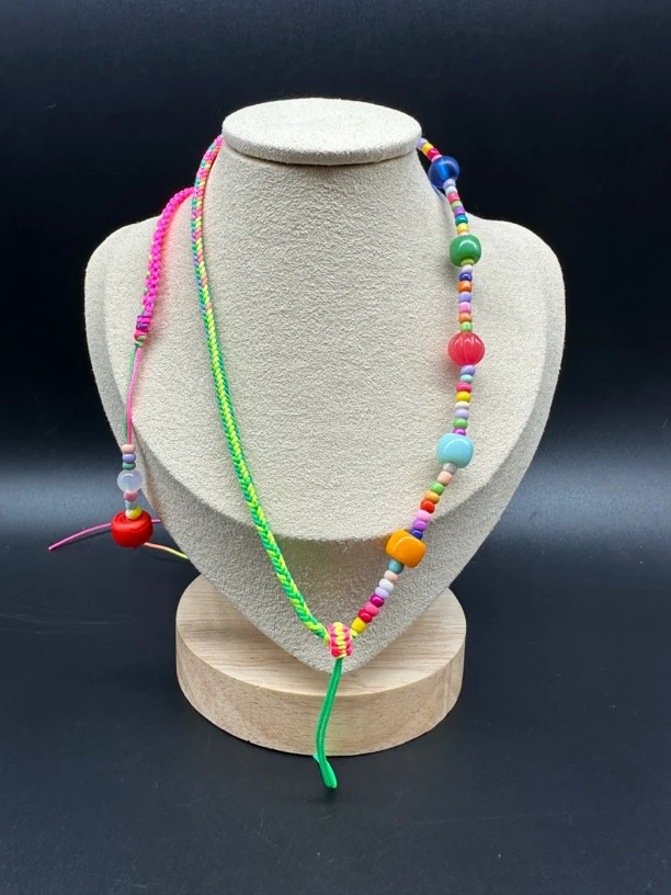 新品某书周家同款手编链彩虹琉璃糖果色编绳锁骨链女DIY闺蜜礼物