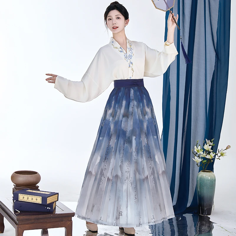 清仓汉馥【水墨兰亭】【裙子+衬裙】原创百迭裙春夏秋日常百搭时尚
