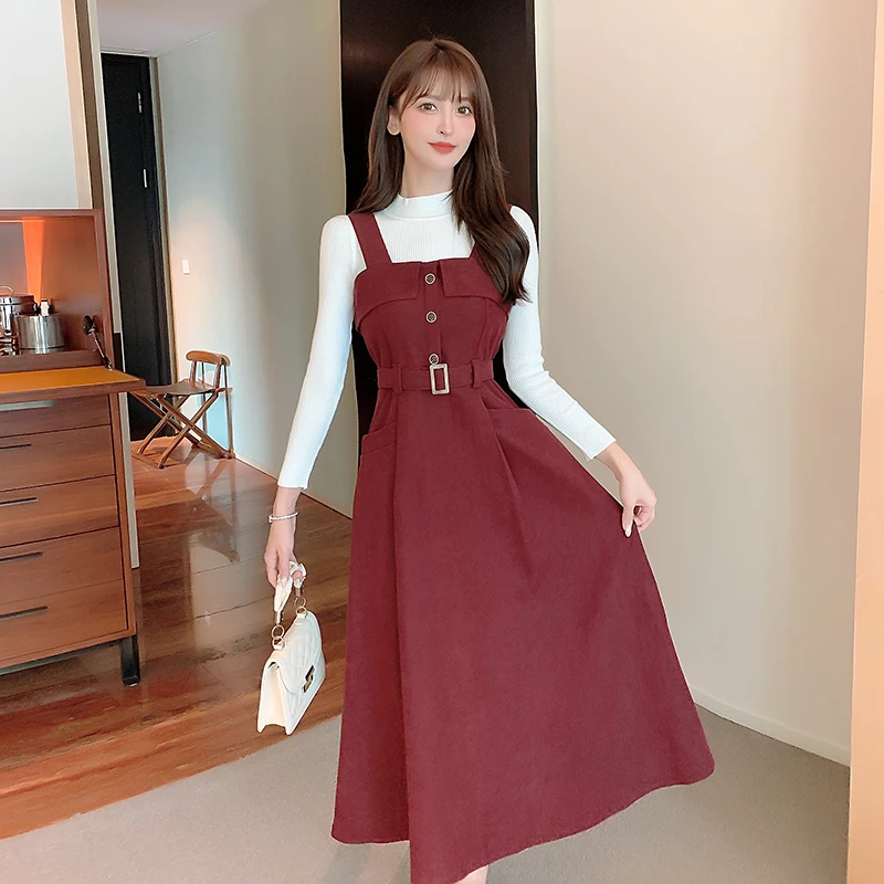 赫本风连衣裙秋冬季新款法式长袖气质讥端时尚两件套早秋A字裙子