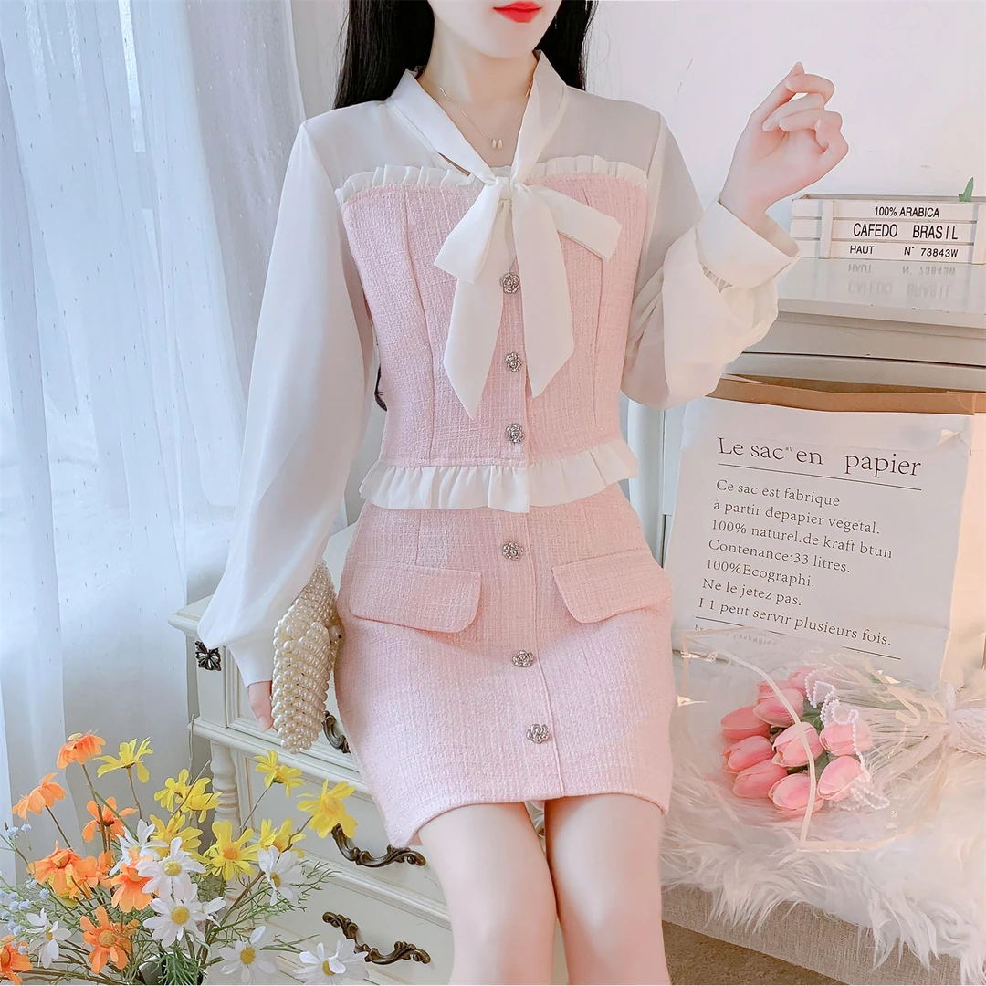小香风套装女2023春秋新款名媛高级感时尚百搭收腰显瘦短裙两件套