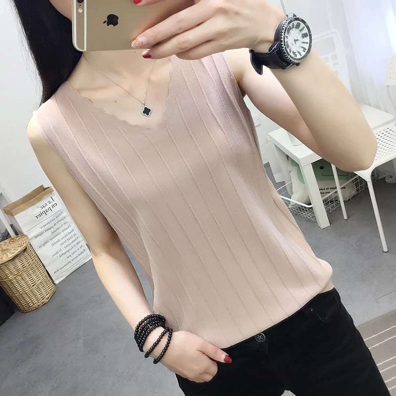 宽松显瘦【80-170斤】冰丝吊带背心女新款无袖百搭打底吊带针织衫