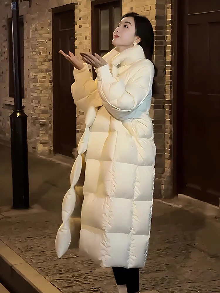 高端小众设计师拼接羽绒服女长款过膝东北旅游加厚外套冬季新5004