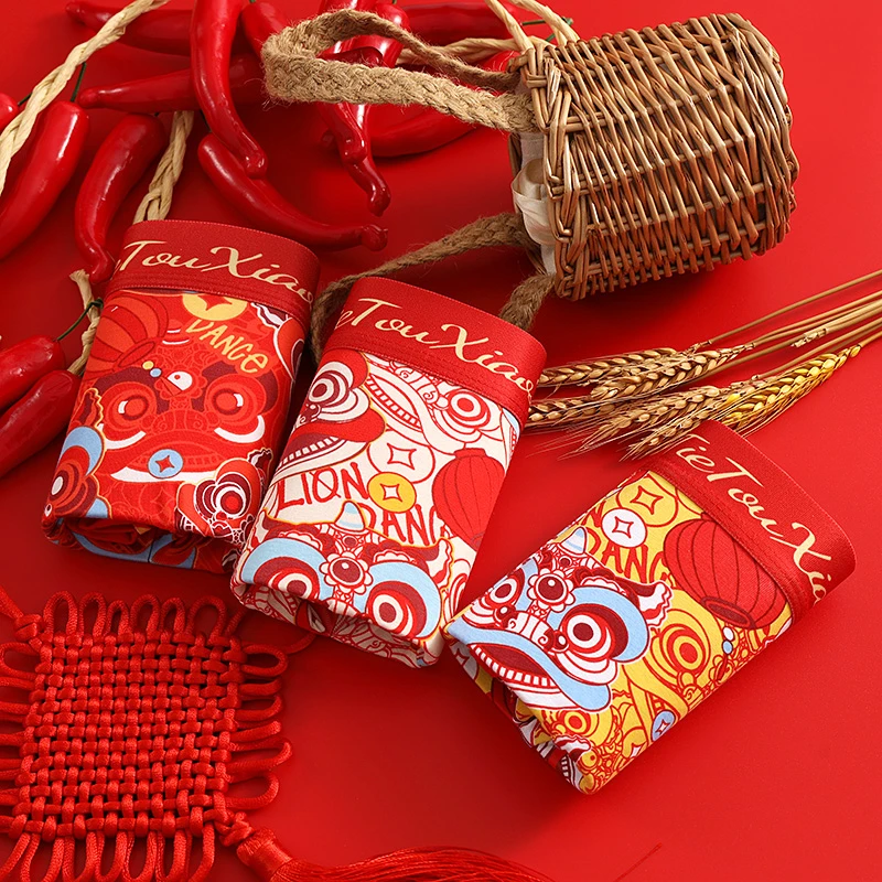 本命年男士内裤红色棉质男生平角裤中腰透气四角裤短裤头舒适裤衩