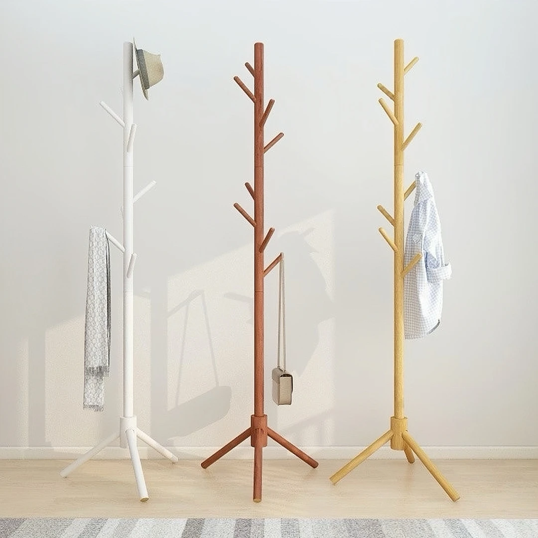 实木衣帽架落地卧室挂衣架家用立式衣服架子挂衣杆简易挂包架