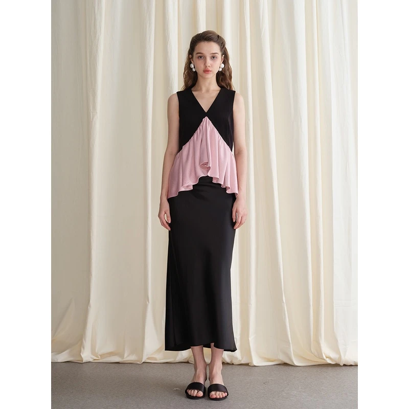 YOMORE ME  轻奢质感 法式优雅撞色设计感无袖背心上衣