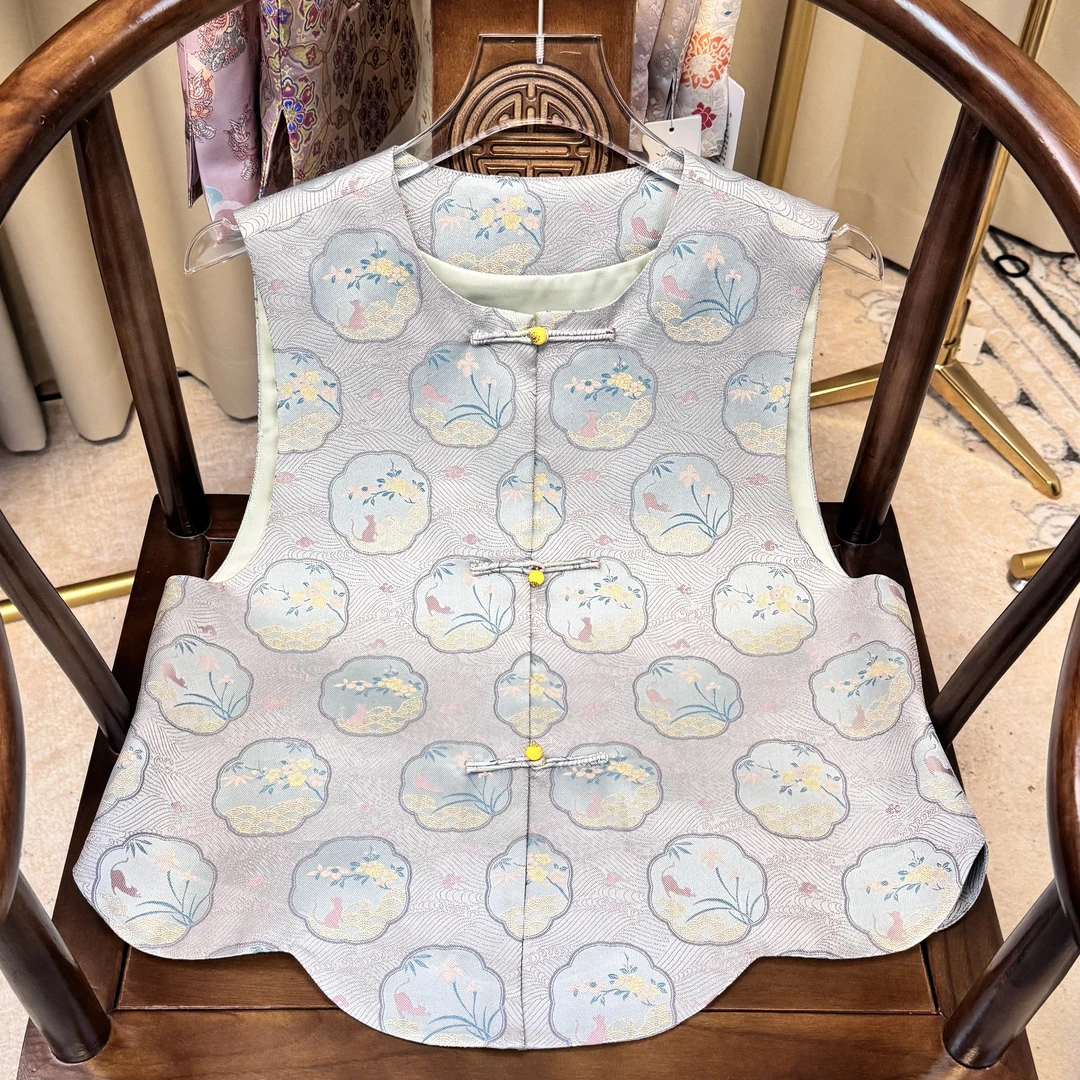 【猫系兰花】吴罗新中式马甲国风宋锦上衣百搭春秋时尚潮流气质