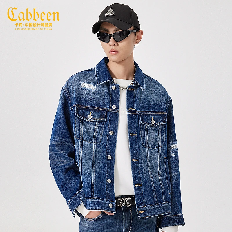 商场同款卡宾男装破洞牛仔夹克秋新款宽松外套潮流3234115007