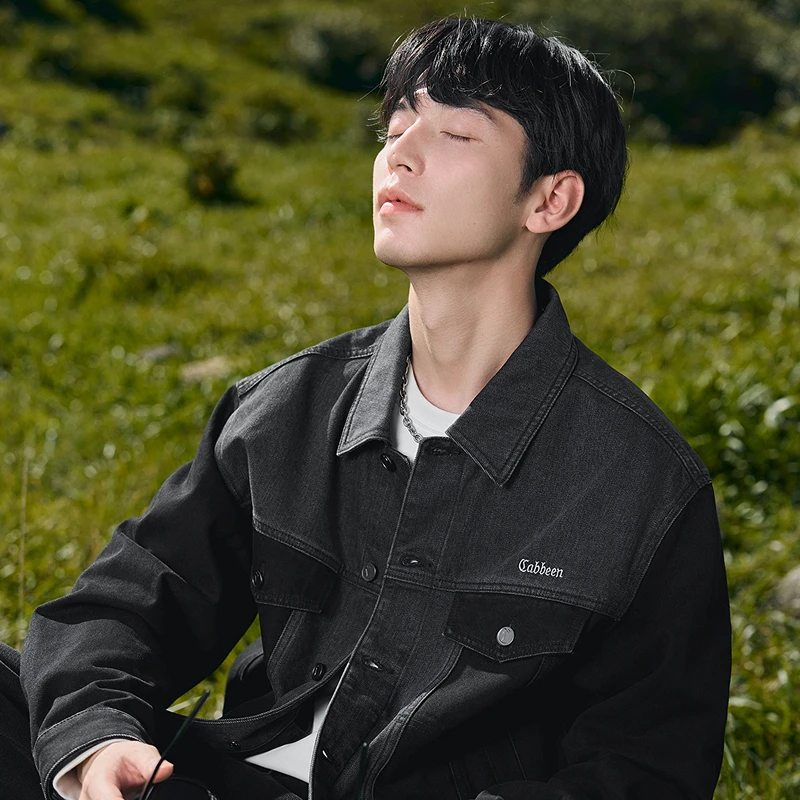 卡宾男装 字母刺绣牛仔夹克外套2025春秋新款宽松上衣3243115010