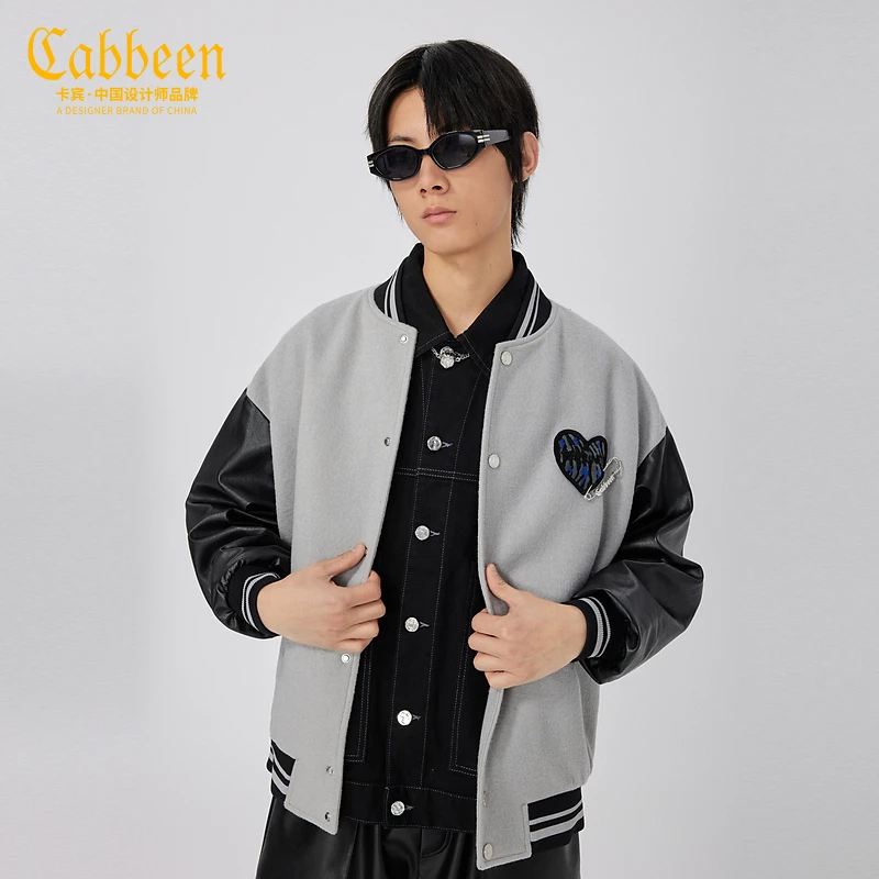 卡宾休闲男装老虎呢夹克新款贴布绣花棒球服潮流街头宽松外套W