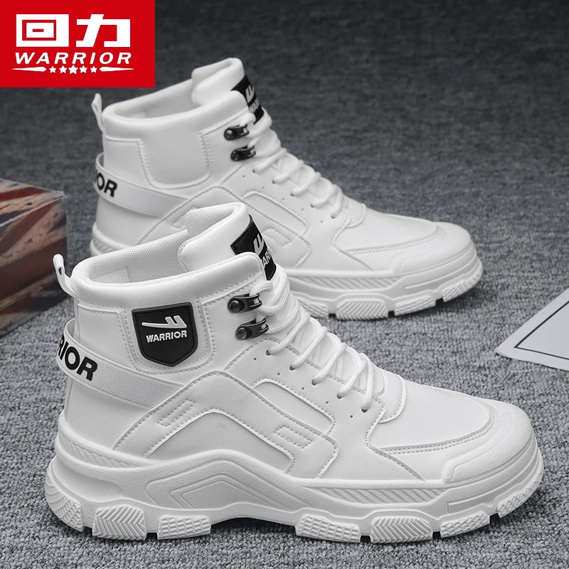 回力冬季高帮白色马丁靴男英伦风防滑防水男士工装鞋运动增高皮鞋
