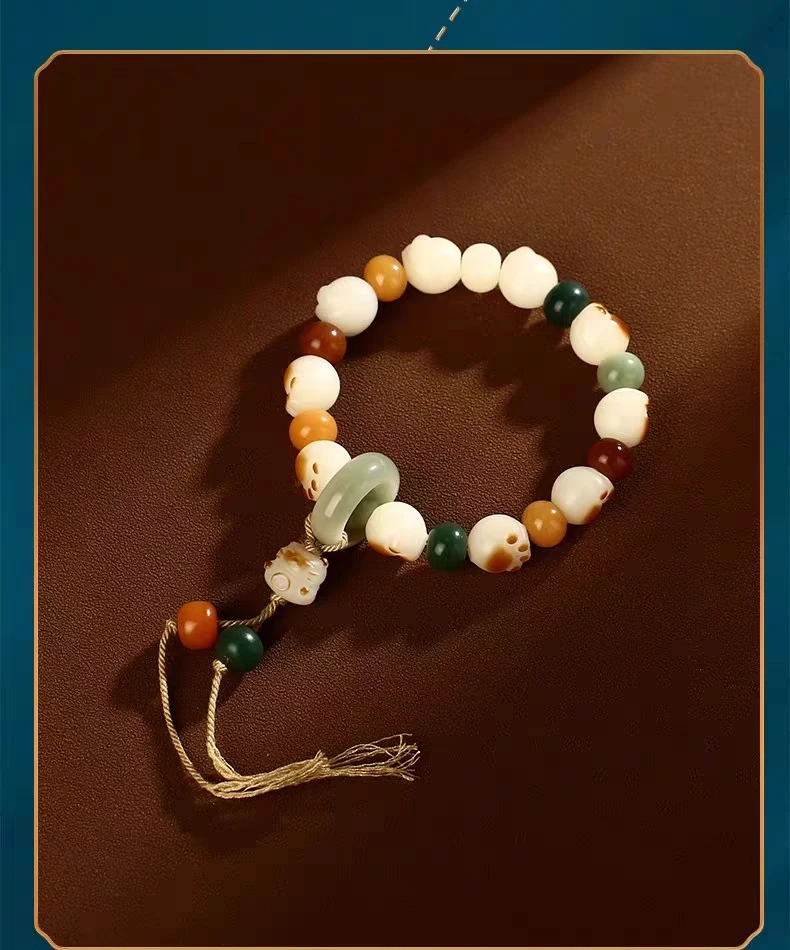 【卡12跑环猫爪菩提根】菩提根手串女炭烧白玉学生盘玩文玩礼物饰品